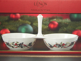 Lenox Winter Greetings 2 Section Condiment Server w/Center Handle Bird M... - £25.69 GBP