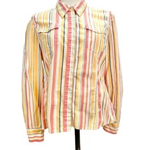 Jones New York Sport Top Womens Small Orange Yellow Green Stripe Long Sl... - £11.07 GBP