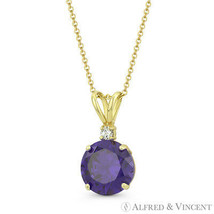 Round Cut Simulated Amethyst Clear Cubic Zirconia CZ Pendant in 14k Yellow Gold - £56.15 GBP+