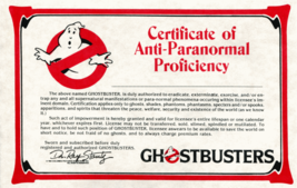 1984 Ghostbusters Certificate Of Anti-Paranormal Proficiency Ray Stantz Egon - £2.40 GBP