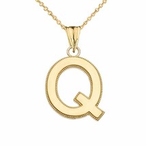 10k Solid Gold Small Milgrain Initial Letter Q Pendant Necklace Personalized - £95.54 GBP+