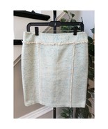 J. McLaughlin Pencil Skirt Womens Size 8 Teal Beige Tweed Fringe Trim Ba... - $47.39 CAD