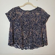 Zara Navy Blue with Gold lace Baby Doll Crop top size S - £16.07 GBP