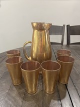 Vintage Gold Flecked/Splatter Pitcher w/ 6 Glasses West Virginia Glass Co MCM - $128.69