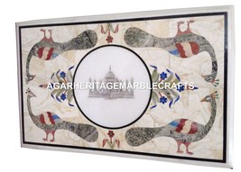 18&quot;x24&quot; Marble Dining Center Table Peacock Marquetry Tajmahal Inlay Mosaic H2025 - £405.28 GBP