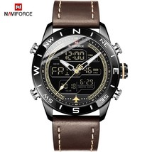 NAVIFORCE Sport Watches for Men Military Leather Men&#39;s Wrist Watch Digital Relog - £46.70 GBP
