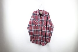 Vintage 90s Big Mac Mens Large Distressed Collared Work Button Shirt Red Plaid - £27.89 GBP