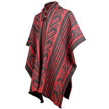 LLAMA WOOL UNISEX SOUTH AMERICAN PONCHO PULLOVER BLACK&amp;RED AZTEC PATTERN... - $98.95