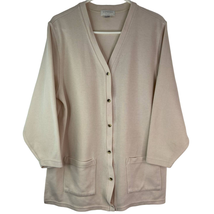 Express Tricot Cardigan Womens M Beige Tunic Pocket Grandpa Preppy VTG TINY FLAW - £12.23 GBP