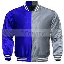 Letterman Baseball College Varsity Bomber Sports Jacket Royal Blue Silver Satin - £44.30 GBP