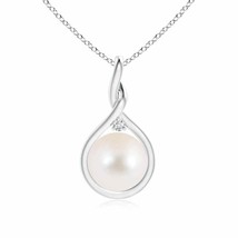 ANGARA Freshwater Pearl and Diamond Twist Bale Pendant Necklace in Silver - £199.06 GBP