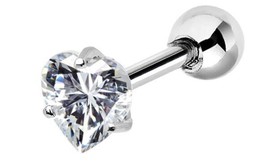 Stainless Steel Tragus with 5x4 mm Heart CZ Crystal - £9.59 GBP