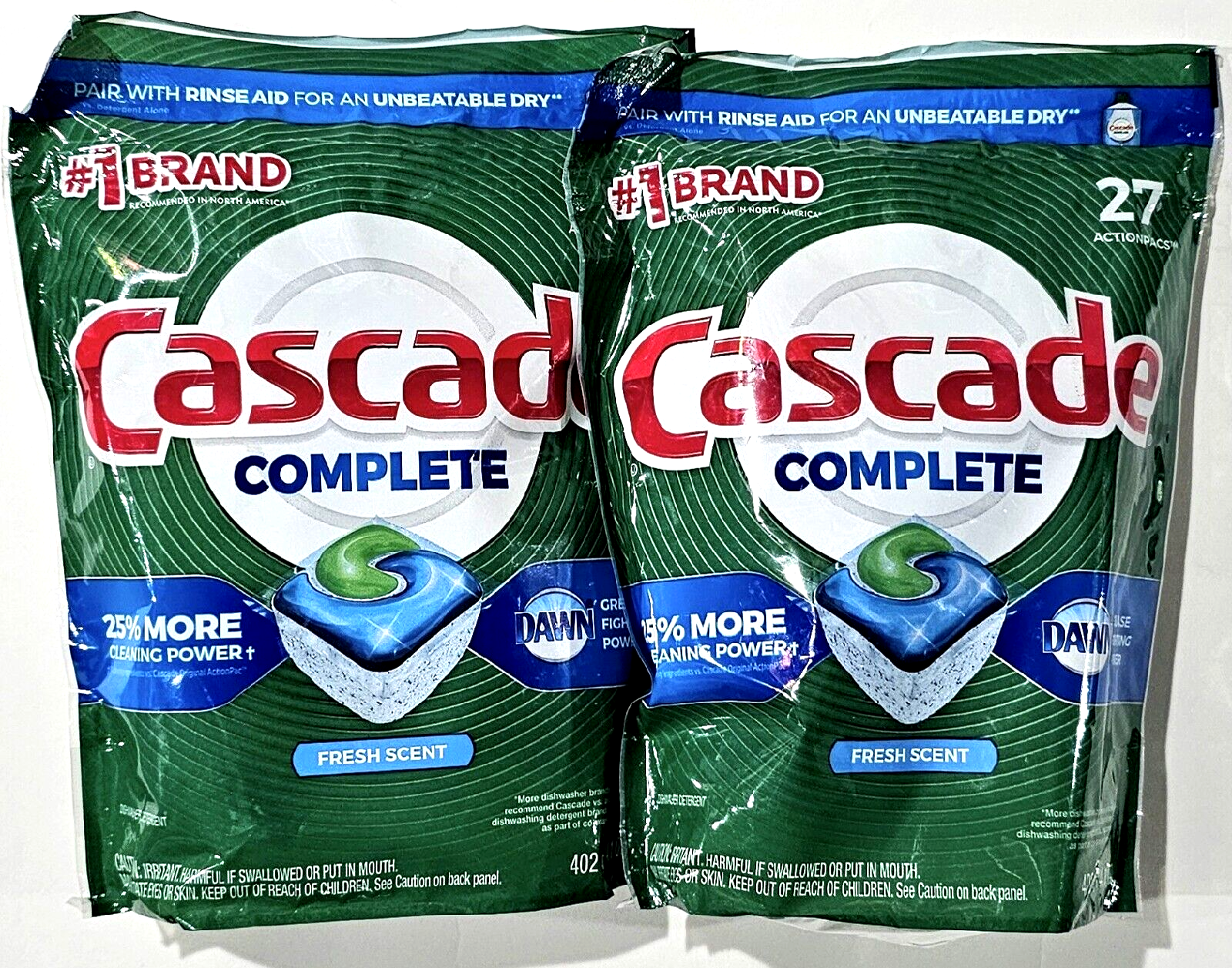 2 Packs Cascade Complete Fresh Scent Dishwasher Detergent 54 Total Pacs
