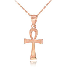10k Solid Rose Gold Ankh Cross Charm Pendant Necklace - £95.80 GBP+