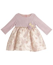 Rare Editions Baby Girls Long Sleeved Dress with Floral Jacquard Skirt - Mauve - £27.48 GBP