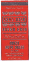 Matchbook Cover Crest Auto Sales Wayne Michigan Used Cars - £0.53 GBP