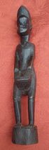 African Hand Carved Sculpture Figure Tribal Man With Drum -  14" Ebony I... - $18.97