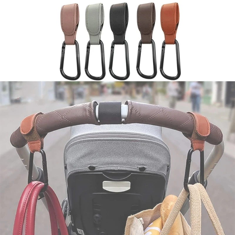 Play 2pcs PU Leather Baby Stroller Hook Accessories Rotatable Baby Car Carriage  - £23.29 GBP