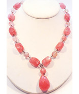 Handmade Vintage Pink Rose Quartz Sterling Silver Y Beaded Necklace Arti... - $270.80 CAD