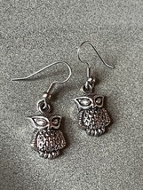 Small Silvertone OWL w Beady Eyes Dangle Earrings for Pierced Ears – 0.75 x 3/8t - £8.92 GBP
