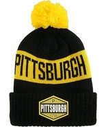 Pittsburgh City Name Winter Knit 3D Rubber Patch Pom Beanie Hat (Black/G... - £15.94 GBP