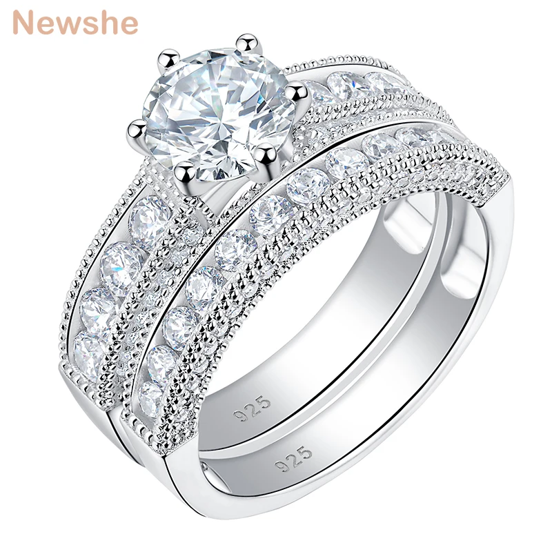 100% Solid 925 Sterling Silver Wedding Engagement Ring Set for Women Brilliant A - £46.79 GBP