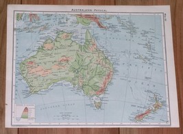 1928 Vintage Physical Map Of Australia And New Zealand / Rev Side South Africa - £19.48 GBP