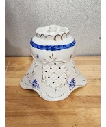 Vintage Porcelain Candle Cover 7 1/2” Tall White Blue Flowers - $70.82 CAD