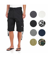 Men&#39;s Premium Cotton Twill Slim Fit Cargo Camo Shorts With Woven Belt - £27.37 GBP