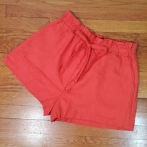 Lush Shorts Size L Cotton Linen Rayon Tie Front Pockets Elastic Waistband Orange - £20.29 GBP