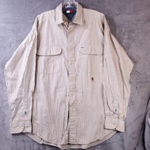 Tommy Hilfiger Crest Shirt Men&#39;s Medium Long Sleeve Button White Blue Stripe - £10.04 GBP