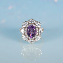 February Birthstone Sterling Silver Ring - Natural Amethyst Oval Cut Jewelry - £103.11 GBP