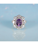 February Birthstone Sterling Silver Ring - Natural Amethyst Oval Cut Jew... - £102.22 GBP