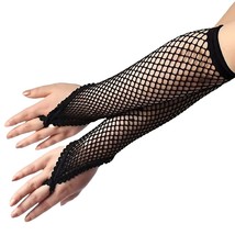 Goth Black Finger Loop Fishnet Ring Arm Warmers Sleeves Punk Diva Costume Gloves - £4.48 GBP