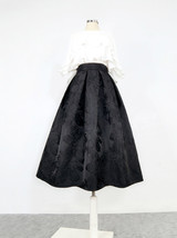 Women Black Midi Skirt Autumn Black Pleated Party Skirt Plus Size Line Pattern image 7