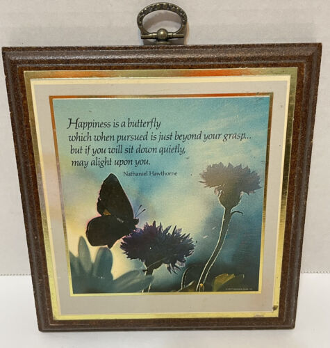 Primary image for Vintage Hallmark Plaque Wooden Happiness is a Butterfly 6 x 6.5 in Wall Hanging