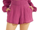 GUESS Women&#39;s Abigail Gauze Shorts Purple Size Small Elastic Wasit Pockets - $28.04
