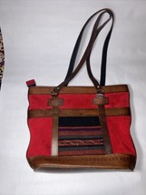 Purse tote  100%  red Leather Suede Woven Boho chic tooled Bolivia aztec. (D9) - £27.66 GBP