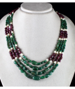ANTIQUE NATURAL RUBY EMERALD PEARL BEADS 4 L 550 CTS FINEST GEMSTONE NEC... - €1.547,29 EUR