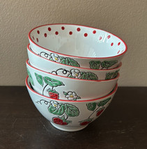 Eli &amp; Ana Strawberry Print Soup/salad Bowls Set Of 4 New 6” Diameter - £50.98 GBP