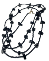 Chico&#39;s Long Black Stone Layered Station Necklace - £14.11 GBP