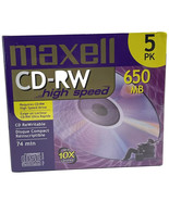 Maxell CD-RW High Speed Discs, 650MB, 4X - 10X, 5 Pack, New, Sealed - $189.44 MXN