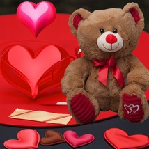 Teddy Bear Stuffed Animal Soft Plush Toy Plushie Gift Brown Hearts on Feet, 11” - £15.62 GBP