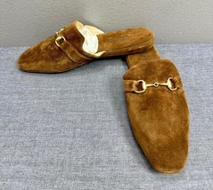New GUCCI Brown Suede Horsebit Unisex Slip On Slippers Women&#39;s Size 8 - £130.97 GBP