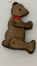 Vintage! Teddy Bears Hand Made Wooden Brown- Moveable Joints 9” With Red... - £26.75 GBP