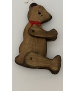 Vintage! Teddy Bears Hand Made Wooden Brown- Moveable Joints 9” With Red... - €29,17 EUR