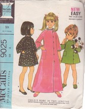 McCALL&#39;S PATTERN 9025 SIZE 4 GIRL&#39;S ROBE IN 2 LENGTHS - $3.00