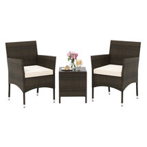 3 Pieces Outdoor Conversation Set with Cushioned Seat and Glass Tabletop... - $141.17