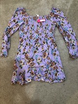 Xhilaration Women Sz Cl Peasant Smock Purple/Pink Floral Ruffle Flare Dress New - £18.32 GBP