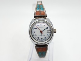 Vintage Timex Mechanical Watch Womens Running 28mm White Date Dial - £39.37 GBP